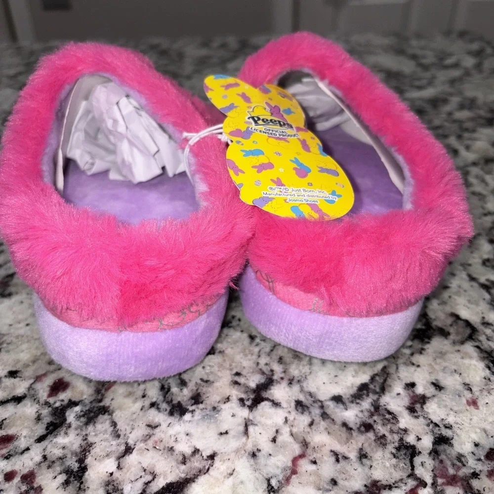 Peeps Slippers‎ Girls Size 13-1 Pink Yellow Slip On Faux Fur Lined Plush Shoes
